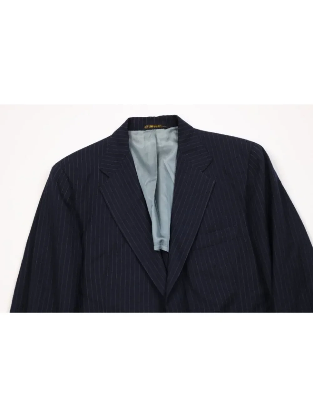 Vtg 50s Mens 38R 2 Piece Wool Pinstriped Suit Wedding Blue Wide Leg 34x31 USA